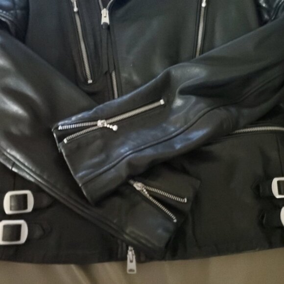 New All Saints Yuku biker moto quilted boxy zipper 100% lamb leather jacket - Picture 14 of 16